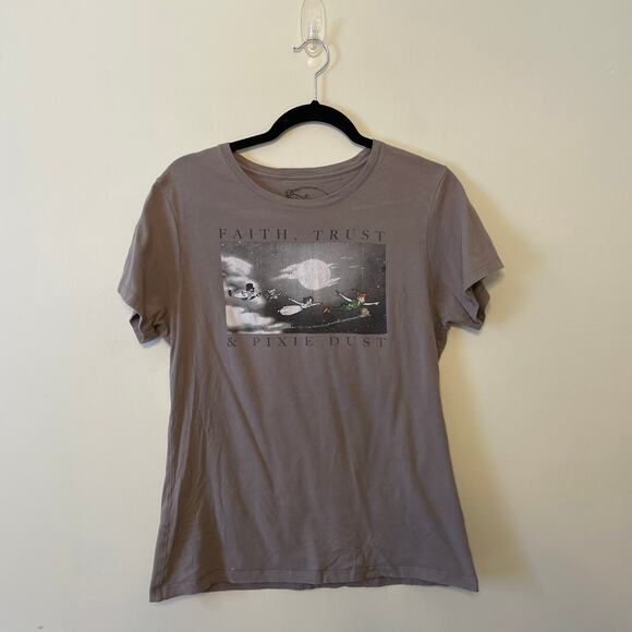 Disney XL short sleeve t-shirt Peter Pan gray Wendy moon casual graphic spellout - Picture 1 of 7